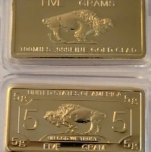 5 Grams 100 mills Gold clad Buffalo Bullion Bar